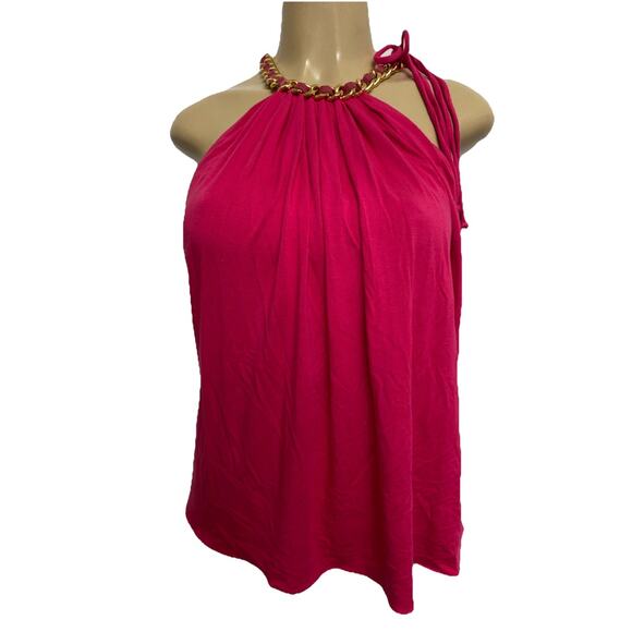 Sky Top Blouse Shirt Sleeveless Gold Chain Embellished Neck Pink Tie Strap XS - Picture 1 of 5